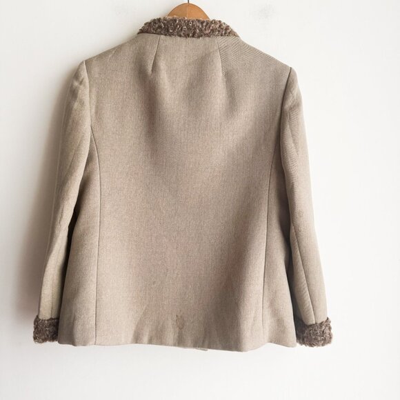 Vintage Katzman Light Beige Wool Fur Trim Winter Blazer Jacket Union Made S/M - Picture 8 of 13
